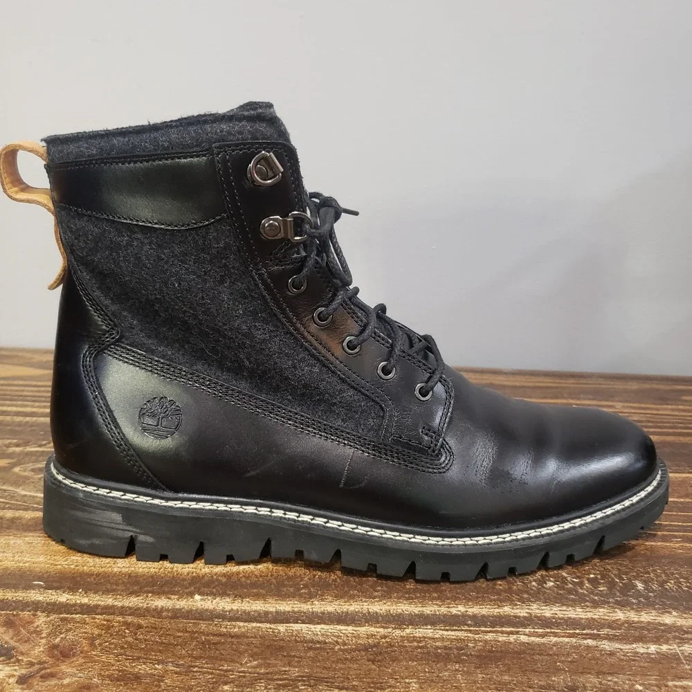 Timberland Boot Mens 12 A1PIZ Black Good Leather American Woolen Co Lace Up